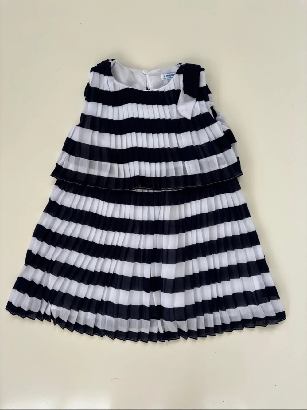 Mayoral Little Girl's Pleated Striped Dress Navy White Nautical Preppy Size 5